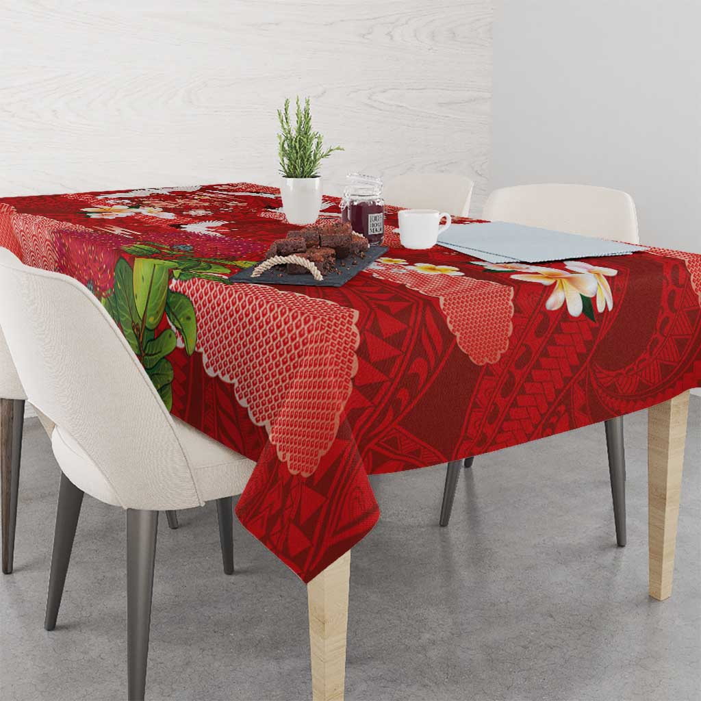 Hawaiian and Japanese Culture Together Tablecloth Red Ohia Lehua Plumeria and Sakura Blooming LT03 - Polynesian Pride