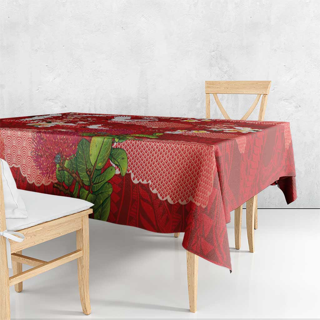Hawaiian and Japanese Culture Together Tablecloth Red Ohia Lehua Plumeria and Sakura Blooming LT03 - Polynesian Pride