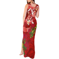 Hawaiian and Japanese Culture Together Tank Maxi Dress Red Ohia Lehua Plumeria and Sakura Blooming LT03 - Polynesian Pride