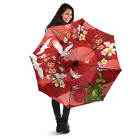 Hawaiian and Japanese Culture Together Umbrella Red Ohia Lehua Plumeria and Sakura Blooming LT03 - Polynesian Pride