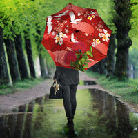 Hawaiian and Japanese Culture Together Umbrella Red Ohia Lehua Plumeria and Sakura Blooming LT03 - Polynesian Pride