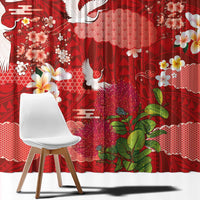 Hawaiian and Japanese Culture Together Window Curtain Red Ohia Lehua Plumeria and Sakura Blooming LT03 - Polynesian Pride