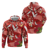 Hawaiian and Japanese Culture Together Zip Hoodie Red Ohia Lehua Plumeria and Sakura Blooming LT03 - Polynesian Pride