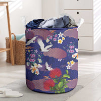 Hawaiian and Japanese Culture Together Laundry Basket Blue Ohia Lehua Plumeria and Sakura Blooming LT03 Blue - Polynesian Pride
