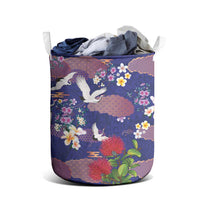Hawaiian and Japanese Culture Together Laundry Basket Blue Ohia Lehua Plumeria and Sakura Blooming LT03 - Polynesian Pride