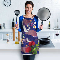 Hawaiian and Japanese Culture Together Apron Blue Ohia Lehua Plumeria and Sakura Blooming LT03 - Polynesian Pride