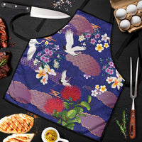 Hawaiian and Japanese Culture Together Apron Blue Ohia Lehua Plumeria and Sakura Blooming LT03 Blue - Polynesian Pride