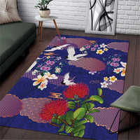 Hawaiian and Japanese Culture Together Area Rug Blue Ohia Lehua Plumeria and Sakura Blooming LT03 Blue - Polynesian Pride