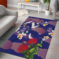 Hawaiian and Japanese Culture Together Area Rug Blue Ohia Lehua Plumeria and Sakura Blooming LT03 - Polynesian Pride