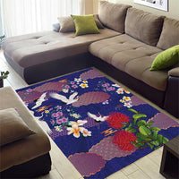 Hawaiian and Japanese Culture Together Area Rug Blue Ohia Lehua Plumeria and Sakura Blooming LT03 - Polynesian Pride