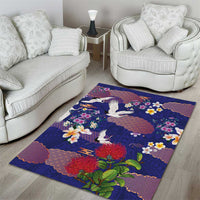 Hawaiian and Japanese Culture Together Area Rug Blue Ohia Lehua Plumeria and Sakura Blooming LT03 - Polynesian Pride
