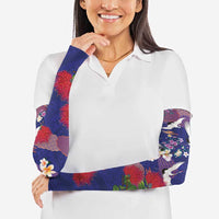Hawaiian and Japanese Culture Together Arm Sleeves Blue Ohia Lehua Plumeria and Sakura Blooming LT03 - Polynesian Pride