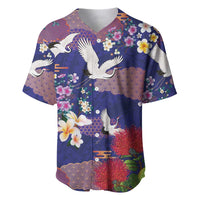 Hawaiian and Japanese Culture Together Baseball Jersey Blue Ohia Lehua Plumeria and Sakura Blooming LT03 Blue - Polynesian Pride