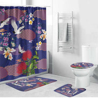 Hawaiian and Japanese Culture Together Bathroom Set Blue Ohia Lehua Plumeria and Sakura Blooming LT03 Bathroom Set (4 pcs) Blue - Polynesian Pride