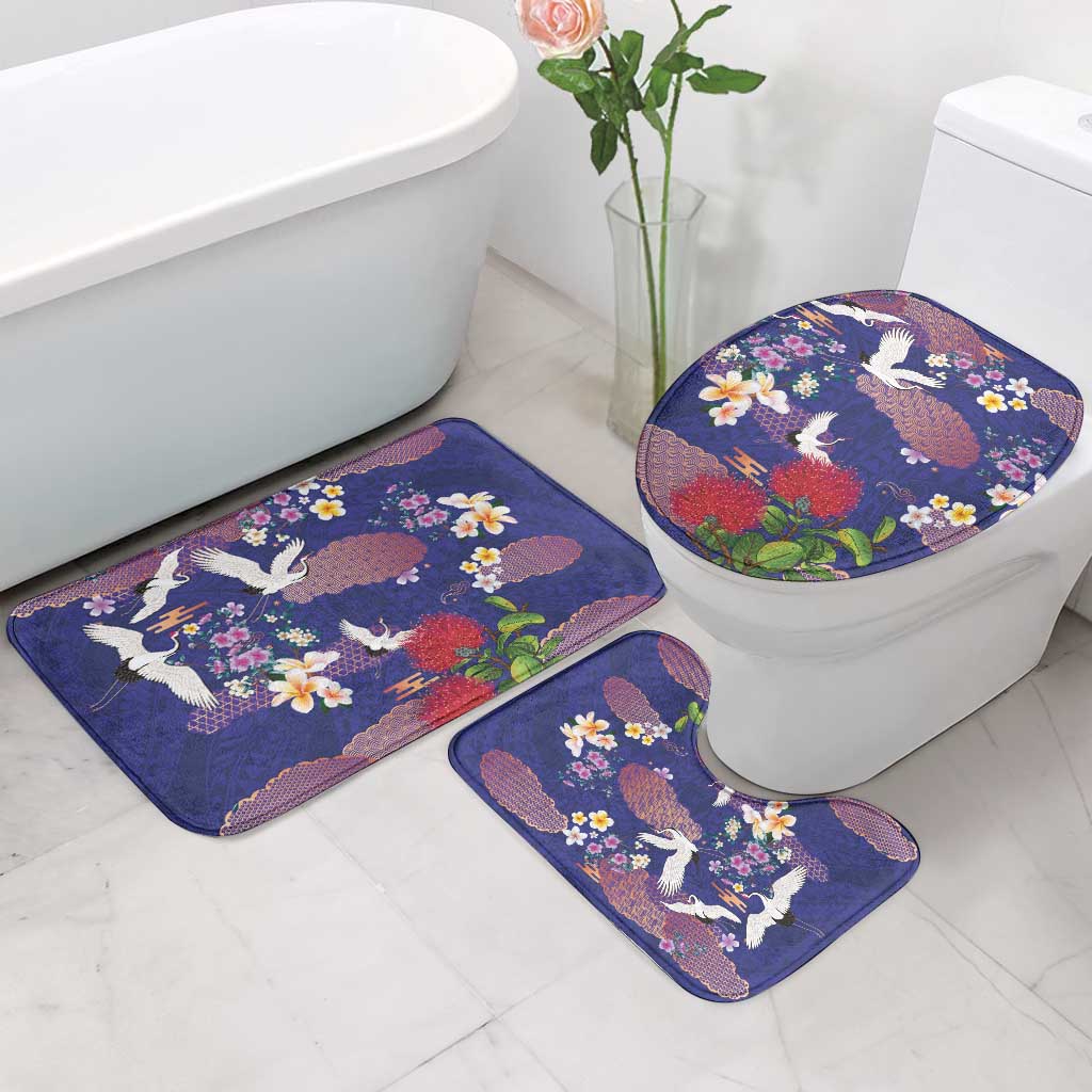 Hawaiian and Japanese Culture Together Bathroom Set Blue Ohia Lehua Plumeria and Sakura Blooming LT03 - Polynesian Pride