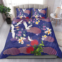 Hawaiian and Japanese Culture Together Bedding Set Blue Ohia Lehua Plumeria and Sakura Blooming LT03 - Polynesian Pride