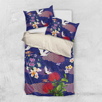 Hawaiian and Japanese Culture Together Bedding Set Blue Ohia Lehua Plumeria and Sakura Blooming LT03 US Twin 172cm x 218cm Blue - Polynesian Pride