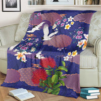 Hawaiian and Japanese Culture Together Blanket Blue Ohia Lehua Plumeria and Sakura Blooming LT03 - Polynesian Pride