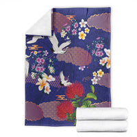 Hawaiian and Japanese Culture Together Blanket Blue Ohia Lehua Plumeria and Sakura Blooming LT03 - Polynesian Pride