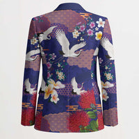Hawaiian and Japanese Culture Together Blazer Blue Ohia Lehua Plumeria and Sakura Blooming LT03 - Polynesian Pride