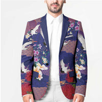 Hawaiian and Japanese Culture Together Blazer Blue Ohia Lehua Plumeria and Sakura Blooming LT03 - Polynesian Pride