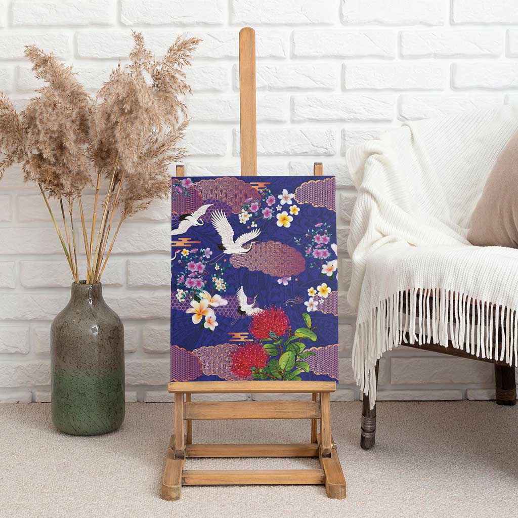Hawaiian and Japanese Culture Together Canvas Wall Art Blue Ohia Lehua Plumeria and Sakura Blooming LT03 - Polynesian Pride