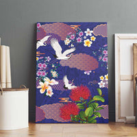 Hawaiian and Japanese Culture Together Canvas Wall Art Blue Ohia Lehua Plumeria and Sakura Blooming LT03 - Polynesian Pride