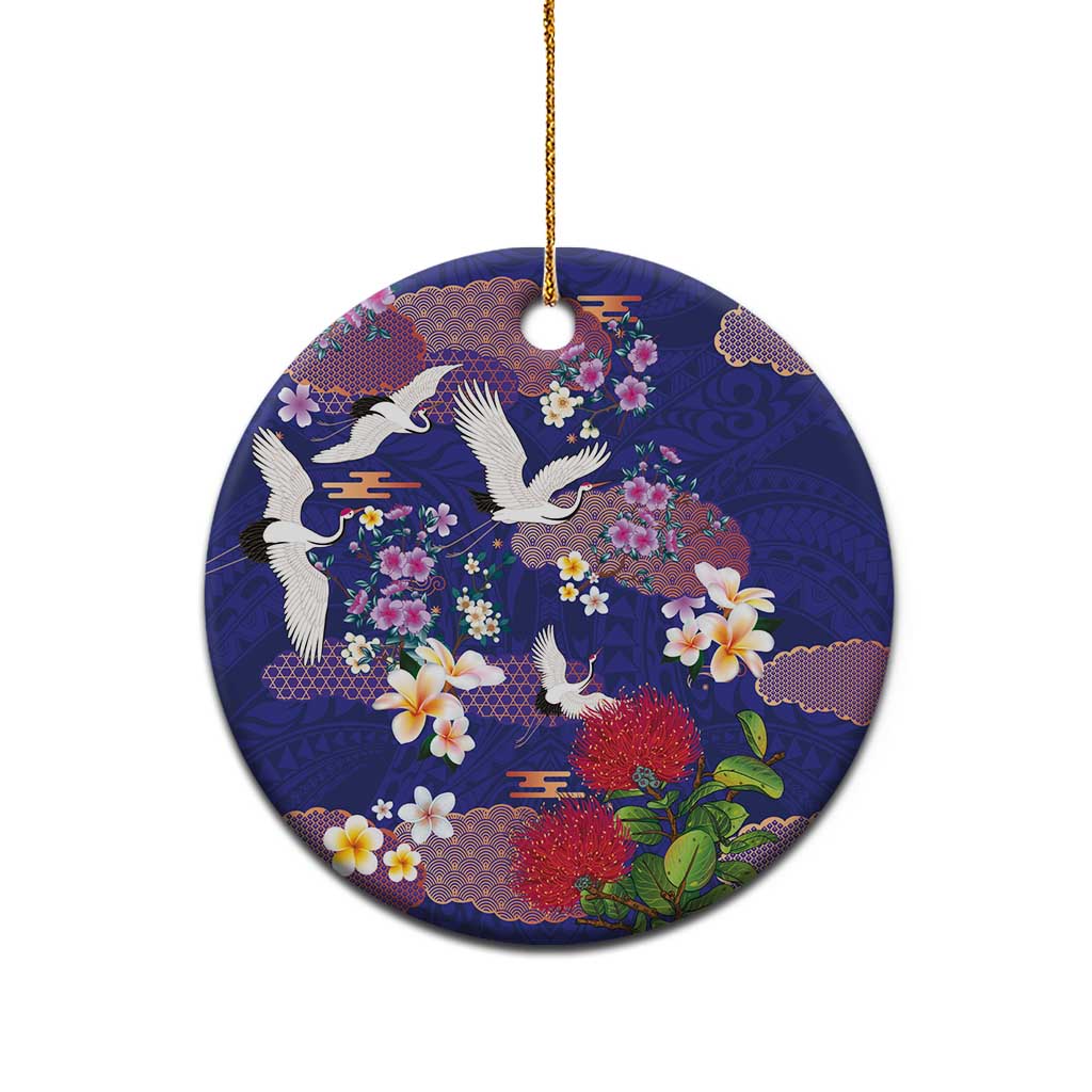 Hawaiian and Japanese Culture Together Ceramic Ornament Blue Ohia Lehua Plumeria and Sakura Blooming LT03 - Polynesian Pride