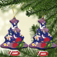 Hawaiian and Japanese Culture Together Ceramic Ornament Blue Ohia Lehua Plumeria and Sakura Blooming LT03 Christmas Tree Blue - Polynesian Pride