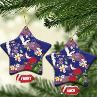 Hawaiian and Japanese Culture Together Ceramic Ornament Blue Ohia Lehua Plumeria and Sakura Blooming LT03 Star Blue - Polynesian Pride