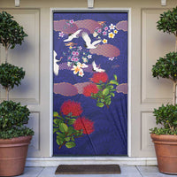 Hawaiian and Japanese Culture Together Door Cover Blue Ohia Lehua Plumeria and Sakura Blooming LT03 Blue - Polynesian Pride