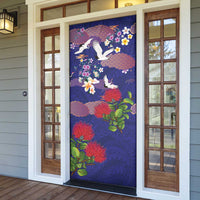 Hawaiian and Japanese Culture Together Door Cover Blue Ohia Lehua Plumeria and Sakura Blooming LT03 - Polynesian Pride