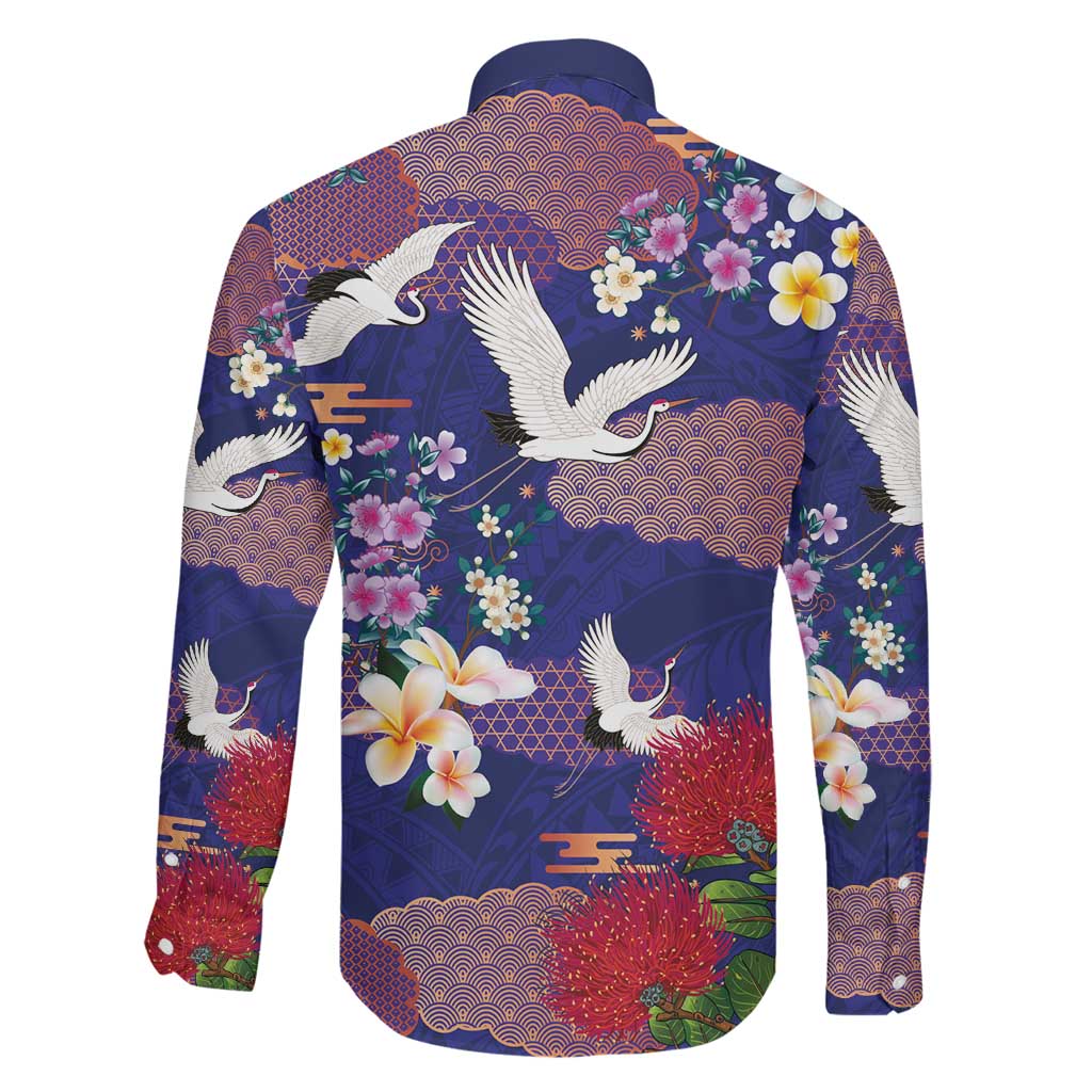 Hawaiian and Japanese Culture Together Family Matching Puletasi and Hawaiian Shirt Blue Ohia Lehua Plumeria and Sakura Blooming LT03 - Polynesian Pride
