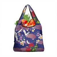 Hawaiian and Japanese Culture Together Grocery Bag Blue Ohia Lehua Plumeria and Sakura Blooming LT03 1-pack One Size Blue - Polynesian Pride