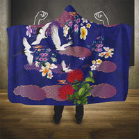 Hawaiian and Japanese Culture Together Hooded Blanket Blue Ohia Lehua Plumeria and Sakura Blooming LT03 - Polynesian Pride