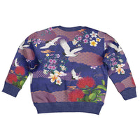 Hawaiian and Japanese Culture Together Kid Ugly Christmas Sweater Blue Ohia Lehua Plumeria and Sakura Blooming LT03 - Polynesian Pride