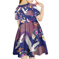 Hawaiian and Japanese Culture Together Kid Short Sleeve Dress Blue Ohia Lehua Plumeria and Sakura Blooming LT03 - Polynesian Pride
