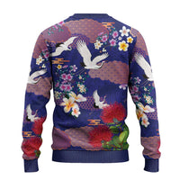 Hawaiian and Japanese Culture Together Ugly Christmas Sweater Blue Ohia Lehua Plumeria and Sakura Blooming LT03 - Polynesian Pride
