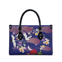 Hawaiian and Japanese Culture Together Leather Bag Blue Ohia Lehua Plumeria and Sakura Blooming LT03 - Polynesian Pride