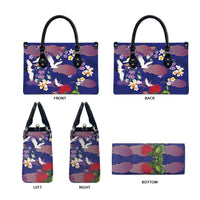 Hawaiian and Japanese Culture Together Leather Bag Blue Ohia Lehua Plumeria and Sakura Blooming LT03 - Polynesian Pride