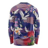 Hawaiian and Japanese Culture Together Long Sleeve Shirt Blue Ohia Lehua Plumeria and Sakura Blooming LT03 - Polynesian Pride