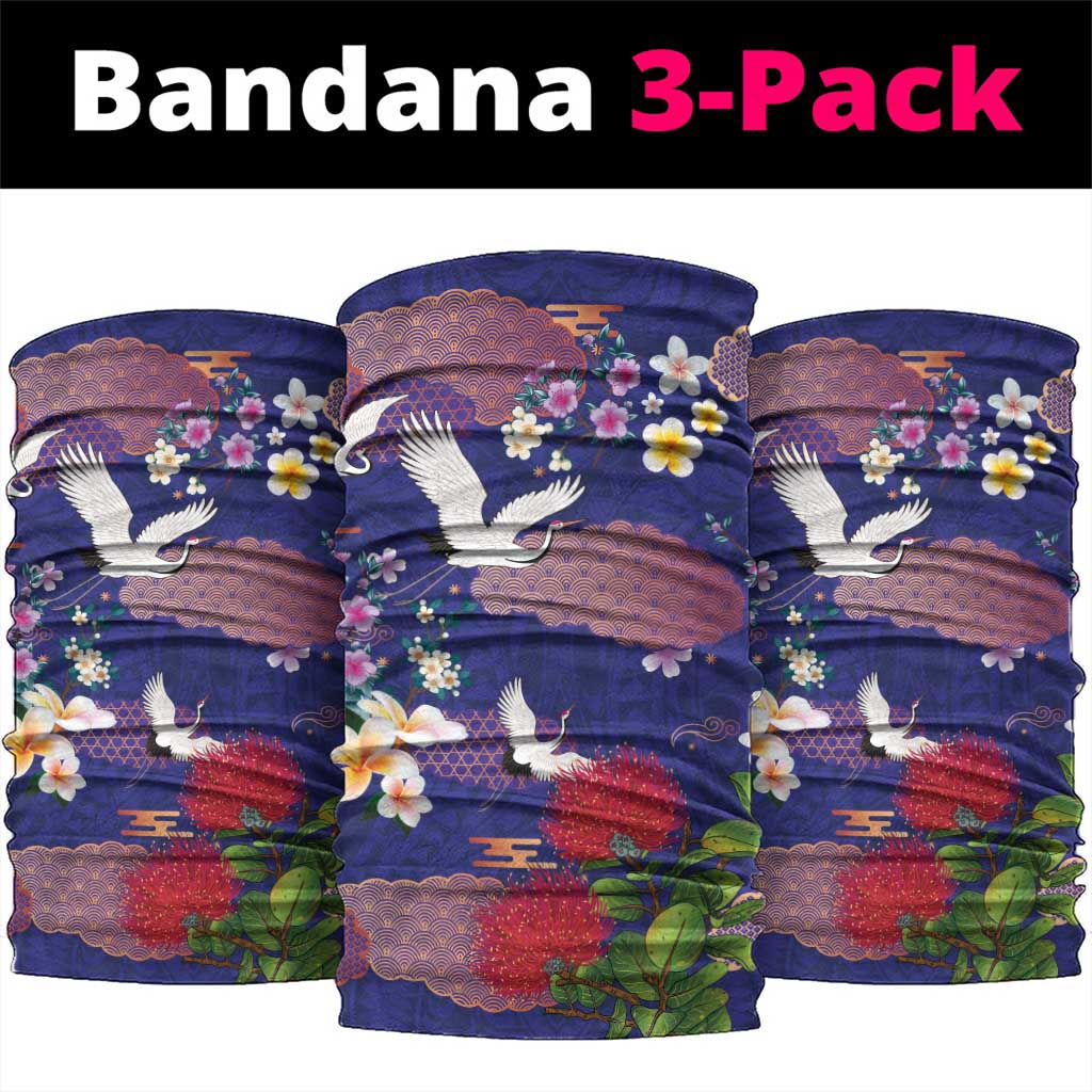 Hawaiian and Japanese Culture Together Neck Gaiter Blue Ohia Lehua Plumeria and Sakura Blooming LT03 package One Size: 25*50cm Blue - Polynesian Pride