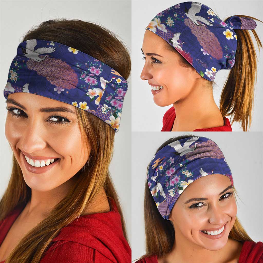 Hawaiian and Japanese Culture Together Neck Gaiter Blue Ohia Lehua Plumeria and Sakura Blooming LT03 - Polynesian Pride
