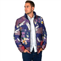 Hawaiian and Japanese Culture Together Padded Jacket Blue Ohia Lehua Plumeria and Sakura Blooming LT03 - Polynesian Pride