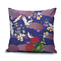Hawaiian and Japanese Culture Together Pillow Cover Blue Ohia Lehua Plumeria and Sakura Blooming LT03 Blue - Polynesian Pride