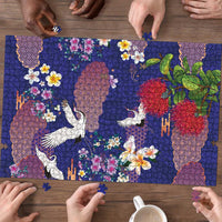 Hawaiian and Japanese Culture Together Puzzle Blue Ohia Lehua Plumeria and Sakura Blooming LT03 - Polynesian Pride