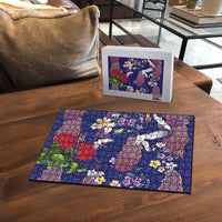 Hawaiian and Japanese Culture Together Puzzle Blue Ohia Lehua Plumeria and Sakura Blooming LT03 - Polynesian Pride