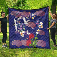 Hawaiian and Japanese Culture Together Quilt Blue Ohia Lehua Plumeria and Sakura Blooming LT03 - Polynesian Pride