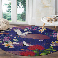 Hawaiian and Japanese Culture Together Round Carpet Blue Ohia Lehua Plumeria and Sakura Blooming LT03 - Polynesian Pride