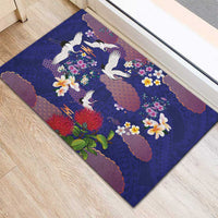 Hawaiian and Japanese Culture Together Rubber Doormat Blue Ohia Lehua Plumeria and Sakura Blooming LT03 - Polynesian Pride